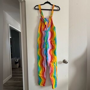 Wavy Rainbow Striped Overalls, Dungarees